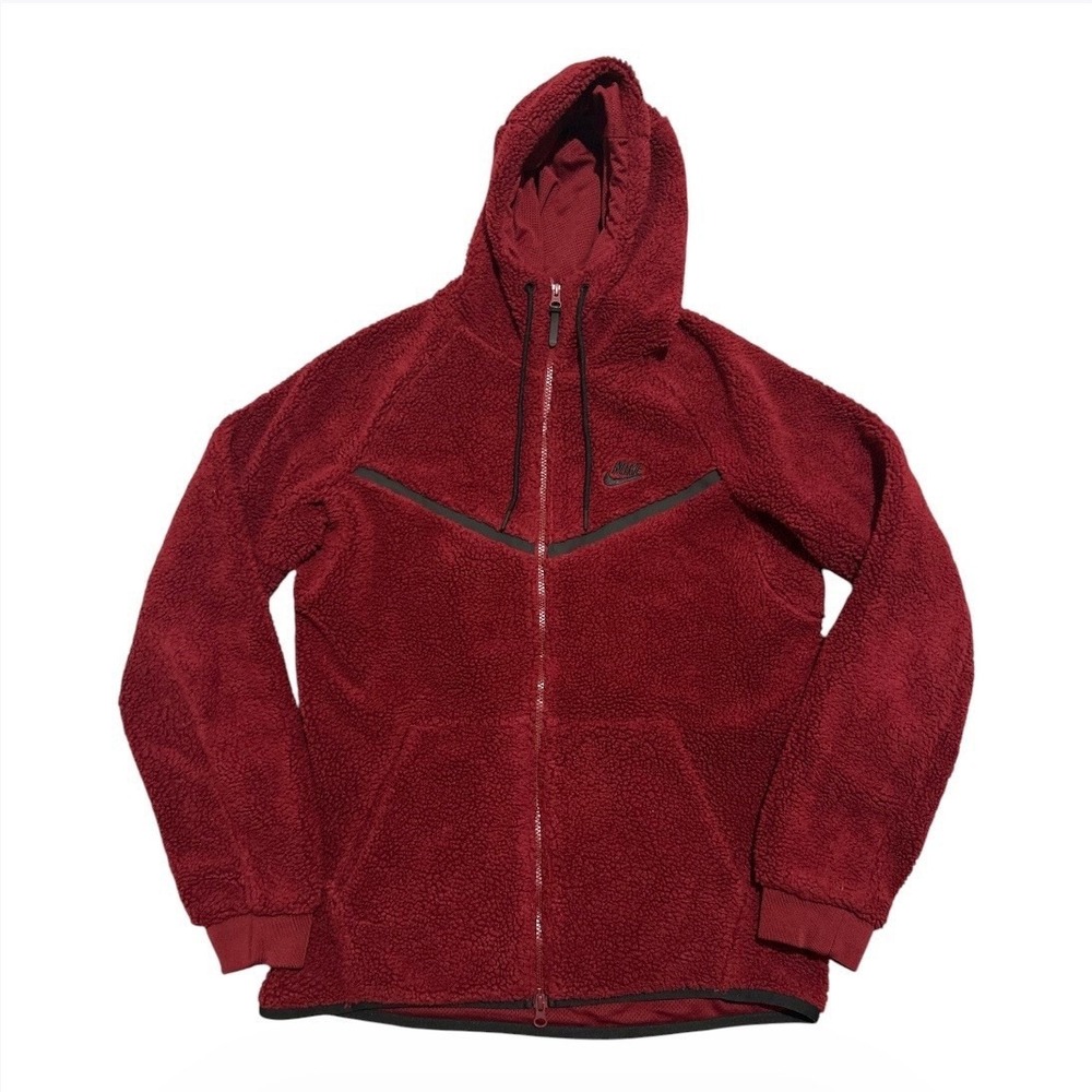 Nike Jacket Mens Medium Red Sherpa Fleece Tech Hoodie Icon Windrunner AQ2767-677